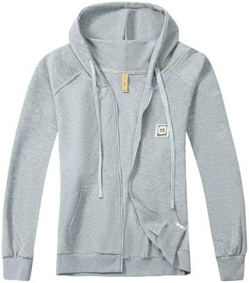 Mr.Color Womens Hoodies Full Zip Up Oversized Drawstring Hooded Sweatshirt Casual Jacket Coat with Pockets Grey, Size: L