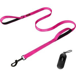 Heavy Duty Dog Leash with Double Handles - 6FT Reflective Anti-Pull Training Lead for Large Dogs, Padded Handle Durable Nylon Leash (Pink) (72 Inch\6FT)
