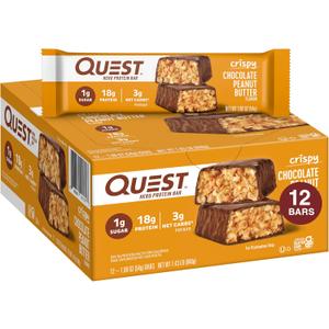 Quest Nutrition Crispy Chocolate Peanut Butter Hero Protein Bar, 18g Protein, 1g Sugar, 3g Net Carb, Gluten Free Protein Snack, Keto Friendly, 12 Count, Best before 07/02/2026