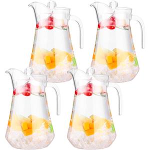 Didaey 4 Pcs Plastic Pitcher with Lid and Handle Clear Plastic Water Pitcher Shatter Proof Jugs for Drinks Fridge Iced Tea Juice Milk Lemonade Sangria Cold or Hot Beverages (50 oz)