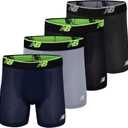New Balance Men's Standard Mesh 5" with Fly Boxer Brief (4-Pack), Black(st)/ Steel/ Pigment(rg)/ Black(rg), X-Large