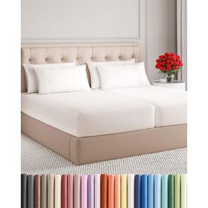 Split King 7 Piece Sheet Set - Comfy, Breathable & Cooling - Soft Hotel Luxury Bedding for Women, Men, Kids, Teens & Children - 1 Flat & 2 Fitted Sheets & 4 Pillowcases w/ Deep Pockets - Antique White