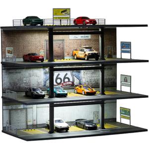 1/64 Display Case 4 Layers with 20 Parking Garage for Toy Cars lot Mold, Scale Diecast Display Case with Led Lights Collection Gifts