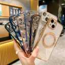 Compatible with iPhone 14 Plus Magnetic Clear Case,Luxury Plating Bling Transparent Shockproof MagSafe Case with Full Camera Lens Protector for iPhone 14 Plus Women Girl Men-Black