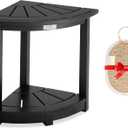 Acacia Corner Shower Stool, Waterproof Spa Foot Rest & Bath Bench with Storage Shelf & Soap Dish, Ideal for Bathroom, Shaving Legs, or as Small Corner Table/Step Stool (Black)
