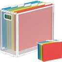 Hueilm Hanging File Organizer - Mesh File Box With Folders, Letter-Size Storage Crate for Filing Cabinet (White, 1 Pack With 7 Hanging Folders)