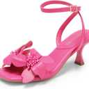 DREAM PAIRS Women's Flower Wedding Heels Cute Square Toe Slingback Low Kitten Heels Sandals with Ankle Strap