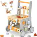 labebe Wooden Baby Walker, Baby Push Walker, Tool Toy for Toddlers, Adjustable Speed Baby Walker with Wheel, Learning Activity Walker for Girls Boy