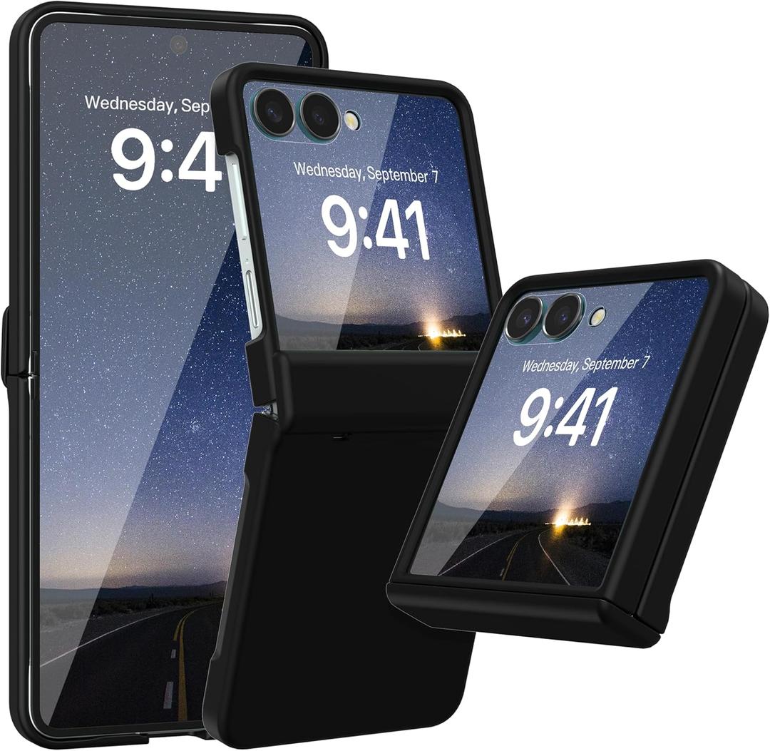 FABSPARK Case for Samsung Galaxy Z Flip 7,Built-in Screen Protector, Hinge Protection, Anti Scratch Anti-Fingerprint Slim Rugged Silky Touch Skin-Friendly Hard PC for Samsung Z Flip 7 Case, Black