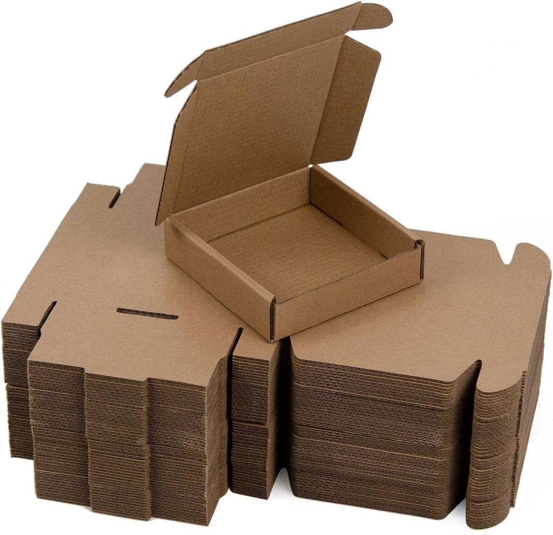 50 Pack 4x4x1 Inches Small Shipping Boxes, Brown Corrugated Cardboard Boxes, Moving Mailing Packing Box
