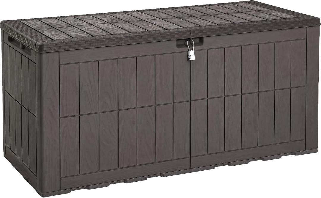 YITAHOME 134 Gallon Large Deck Box | Waterproof Resin Outdoor Storage Box with Lock, Doubles as 2-Person Bench Seating for Patio Furniture Cushions,Garden Tools &