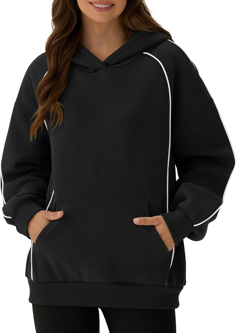 ZAFUL Women's Seam Oversized Hoodies Fleece Comfy Sweatshirts Fall Fashion Casual Pullover Tops 2025 Winter Clothes, XL