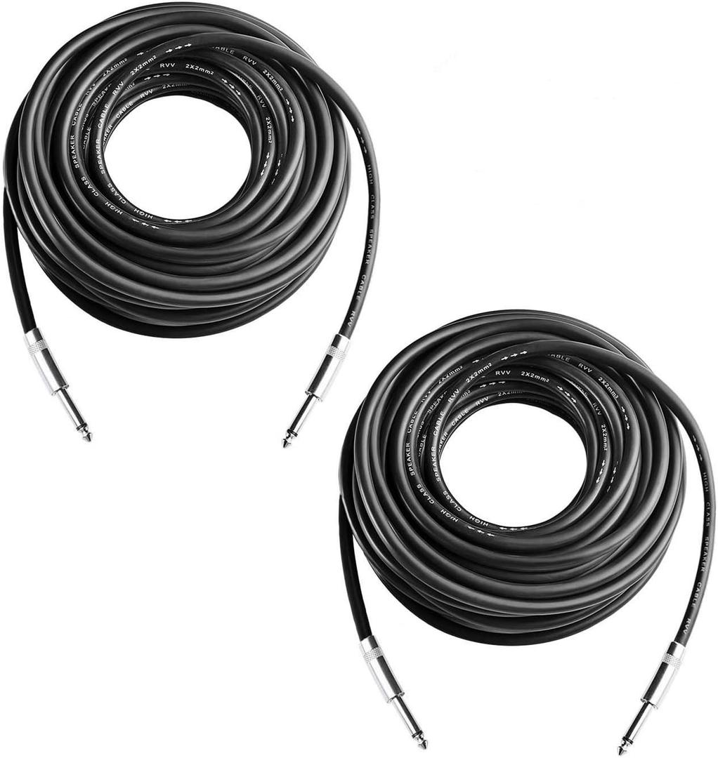 2Pcs 50 Feet Professional 1/4" to 1/4" Speaker Cables, Pair 50 ft 12 Gauge 1/4 Male Inch Audio Amplifier Connection Heavy Duty Cord Wire (50ft)