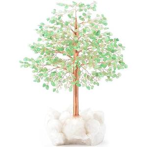 MASGEMES Green Aventurine with Crystal Quartz Base,Gemstone Crystal Tree of Life,Feng Shui Decor Bonsai Money Tree,Healing Crystals Positive Energy-Good Luck Spiritual Gift, 10''-11''