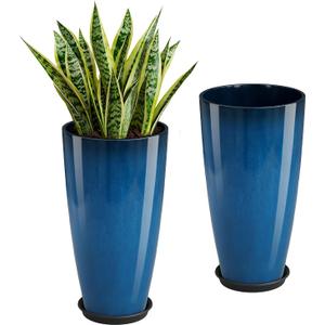 QCQHDU 21 inch Tall Planters for Outdoor & Indoor Plants, Set of 2 Large Outdoor Planters with Drainage Hole for Front Porch, Patio, Garden, Home Decor, Blue