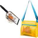 MUYIZI Beach Mesh Shovel with Mesh Shell Bags, Kids Filter Sand Scooper for Picking Up Shells,Shark Tooth Sifter Dipper for Boys and Girls,Beach Toys Accessories (Yellow) - Pack of 2