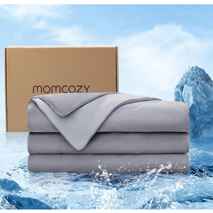 Momcozy Life CoolMurm Cooling Comforter for Hot Sleepers, Full/Queen 90"x90" Soft Breathable Pregnancy Cooling Blanket, 3-Second Cooling, 8 Hours+ Stay Cool All Night, Deep Light Grey
