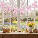 Easter Bunny Ear Garland Pink Gingham Bow Garland with Bunny Ears Coquette Easter Rabbit Banner Hanging Decor for Spring Birthday Baby Shower Party Supplies Home Wall Window Decoration