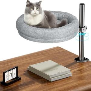 Cat Desk Bed Comfortable Soft Cat Desk Perch Max Load 50 LBS Adjustable Height & 360 Rotating Round Hammock