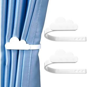 2 Pcs Cloud Curtain Tiebacks Magnetic White Curtain Holdbacks Cloud Wall Mounted Acrylic Mounted Tie Backs with Screw for Windows Nursery Home Decor