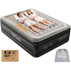 OhGeni 20" Raised Cal King Air Mattress with Built-in Pump, Keep Feet from Dangling, Extra Length Blow-up Mattress, Back-Friendly Airbed for Guests, Luxury Comfort for People(190CM Height), 700lbs