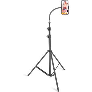 Phone Floor Tripod Stand,7.2 Feet Retractable Adjustable Gooseneck Cell Phone Tall Tripod Stand for iPhone 12 Pro Max,iPhone 11 Pro Max,iPhone Xs Max, with Smart Phone Holder Clamp