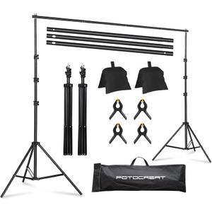 Backdrop Stand 6.5x6.5ft Adjustable Photo Studio Background Stand Support Frame Heavy Duty Photo Backdrop Stand Kit for Parties Wedding With 3 Crossbars 4 Backdrop Clamps,2 Sandbags Carrybag