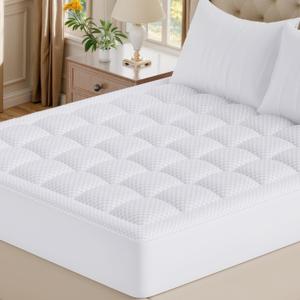 OLANLY Twin Quilted Fitted Mattress Pad  Soft Pillow Top Mattress Topper, Down Alternative Fill, Cooling Comfort Breathable Mattress Cover, Machine Washable Deep Pocket Mattress Protector, White