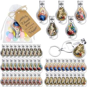 Karenhi 50 Set Baptism Party Favors for Guests Angel Keychain with Nail Clipper and Bottle Opener Baptism Favors Souvenirs Gifts with Thank You Tag Organza Bags for Baby Shower Birthday Party