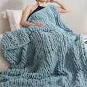 Luxury Chunky Knit Blanket Throw, Handmade Thick Chenille Yarn Throw 50x60, Cable Knit Crochet Blanket, Decorative Cozy and Soft Crochet Throw Blanket for Couch Home Decor (Turquoise)