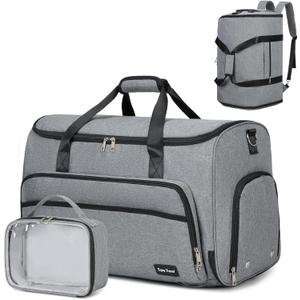 Garment Duffle Bags for Travel, Convertible Garment Bag for Men Women, Carry On Duffle Bag Backpack with Shoe Compartment & Toiletry Bag, 4 in 1 Hanging Suitcase Suit Travel Bags (Light Grey)
