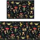 Mushroom Rug Kitchen Mats for Floor Kitchen Rugs Non Slip Washable Sets of 2 Black Butterfly Floral Plant Low Pile Stain Resistant Waterproof Floor Standing Mat for Office Laundry Sink Desk (59''Lx23.5''W+35.5''Lx23.5''W-0.3''H)