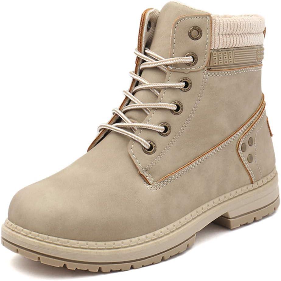 Athlefit Women's Work Waterproof Hiking Combat Boots Lace up Low Heel Booties Ankle Boots Size 7 Khaki