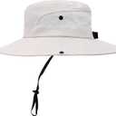Womens Summer Sun Hat Beach Hat Wide Brim Outdoor UV Protection Hat Foldable Cool Mesh Ponytail Bucket Hat (6-7, Beige)