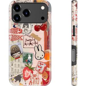 MERRO for iPhone 17 Pro Case - Wireless Charging Compatible - Dual-Layer Hard Shell & Silicone Cover - Protective Phone Case with Cute Wildflower Designs for Women - Whimsical Collage