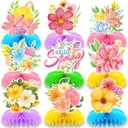 Flowers Honeycomb Centerpieces for Tables Decorations, 9 Pack Hello Spring Pink Flowers Table Centerpieces for Dinning Room Classroom Birthday Party Baby Shower Bridal Bachelorette Party Favors