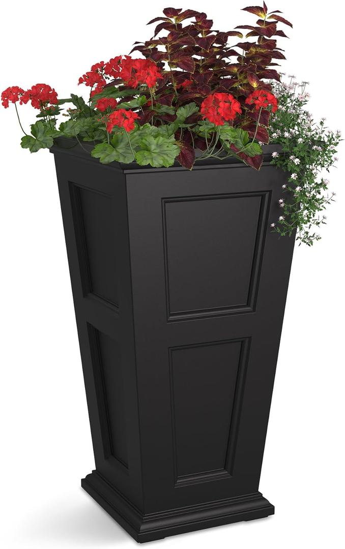 Mayne Fairfield 40-Inch Tall Planter  Weather-Resistant Indoor/Outdoor Garden Pot for Flowers, Patio, Porch, and Entryway, Durable Design (Black)