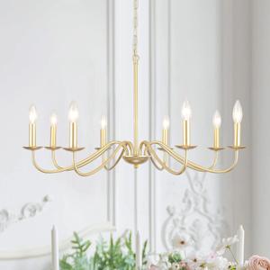 Gold Chandelier 8-Light Modern Farmhouse Chandelier Lighting Fixtures Rustic Candle Hanging Chandelier for Living Room Foyer Hallway Bedroom Kitchen