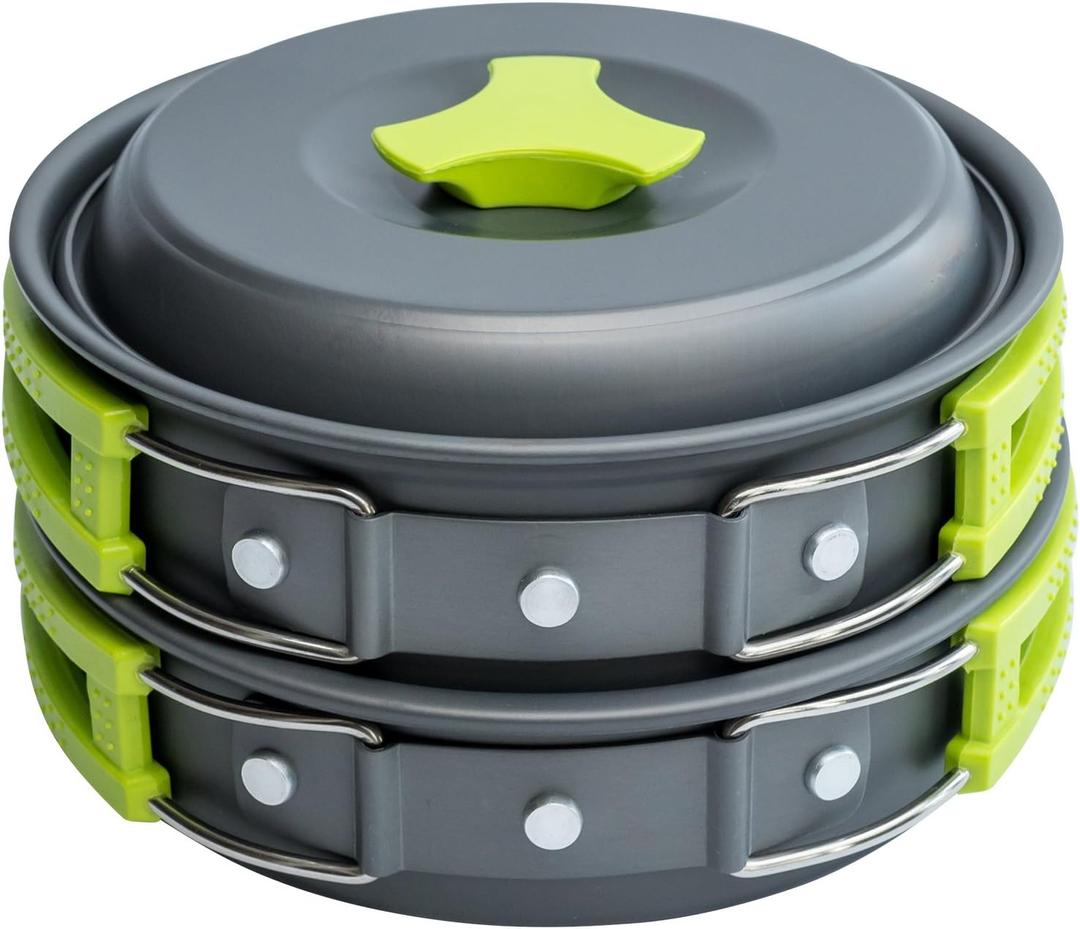 MalloMe Camping Cookware Mess Kit for Backpacking Gear  Camping Cooking Set - Camping Pots and Pans Set - Backpacking Stove/Portable Stove Compatible - Camp Kitchen Equipment Accessories Pot