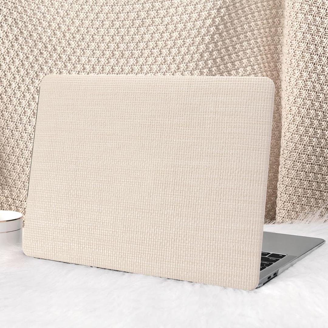 Seorsok Compatible with MacBook Pro 16 inch Case 2026-2021 M5 M4 M3 M2 M1 A3429 A3428 A3403 A3186 A2991 A2780 A2485,Elegant Leather Plastic Hard Shell Case & Keyboard Cover,Beige Woven No Logo Cutout