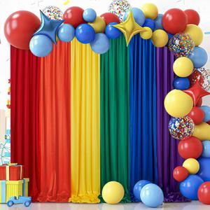Birthday Rainbow Backdrop Curtains 10ftx15ft: Bright Colorful Curtains Backdrop Drapes - 6 Panels 2.5ft x 10ft Wedding Party Window Supplies Props Booth Decorations