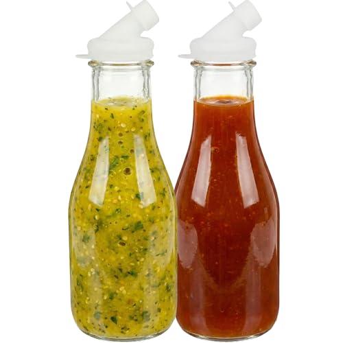 kitchentoolz 2 Pack – 32oz Salad Dressing Shaker Bottles – Tall Glass Salad Dressing Dispenser Containers with Tamper-Proof Lids for Marinades, Oils, and Sauces