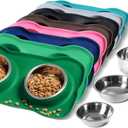 Hubulk Pet Dog Bowls 2 Stainless Steel Dog Bowl with No Spill Non-Skid Silicone Mat + Pet Food Scoop Water and Food Feeder Bowls for Feeding Small Medium Large Dogs Cats Puppies (Medium, Hunter Green)