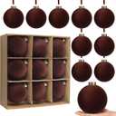 9 PCS Christmas Velvet Balls Flocked Xmas Tree Ball Ornaments Christmas Large Ball Set Xmas Tree Hanging Decoration 4 Inch, 6 Inch (Coffee, 4inch)