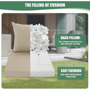 Outdoor Chair Cushions Set of 2, Waterproof Backrest and Deep Seat Cushion Set for Patio Furniture, Outdoor Sofa Replacement Cushions with Removable Cover, 24 x 24 Inch, Cream