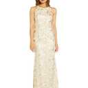 Adrianna Papell Floral Embriodery Cutaway Halter Gown, Ivory Multi, 10