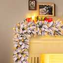 Flocked Christmas Garland with Lights,9FT Pre-Lit White Snow Garlands with 240 PVC Tips,Frosted Garland for Mantle,Stairs Decorations,White (270CM)