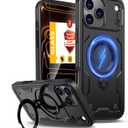 THBONRA for iPhone 17 Pro Max Case Magnetic Compatible with MagSafe, with 2 Tempered Glass Screen Projectors, Built-in Kickstand Ring, Phone Heavy Duty Protection Military Grade Shockproof Rugged Black