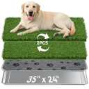 Dog Grass Pad with Tray Large, 35" x 24" Stainless Steel Dog Litter Box with 2 Premium Grass Pads & Reusable Pee Pad - Durable, Rust-Proof, Easy Clean Dog Toilet for Large Dogs Indoor Outdoor Use