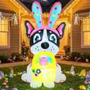 5FT Easter Inflatable French Bulldog with Egg Basket Yard Decoration Cute Bunny Ear Dog Blow Up Outdoor Décor with LED Lights Built-in Fan Stakes Ropes & Sandbags for Lawn Garden Holiday Display